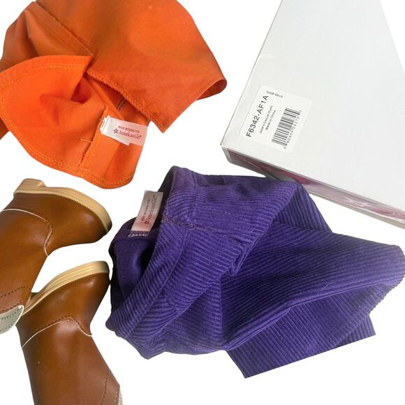 American Girl Doll Julie Casual Outfit Tunic Top Purple Gauchos Pant Boots Box - Picture 4 of 10